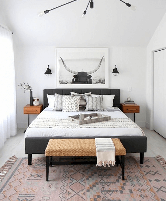 Schlafzimmer im skandinavischen Stil Inspiration schwarzes Bett